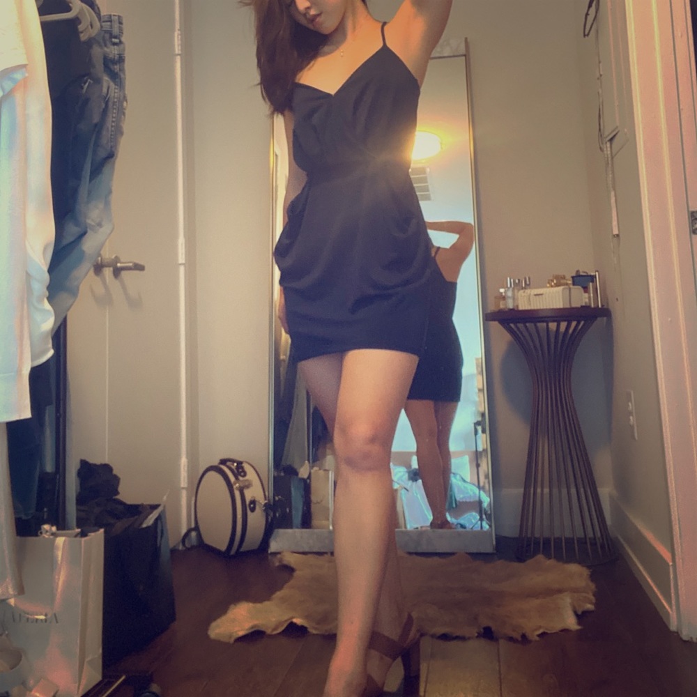 blue drape dress